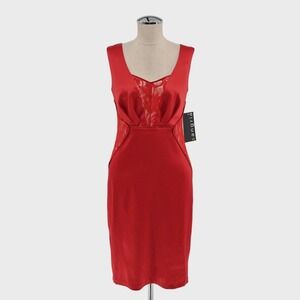 Sangria Red Satin Dress Womens Size 2 Holiday Lace Inlay Office Siren Cocktail